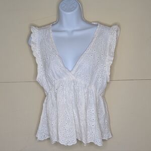 Lace Babydoll Top in White with Deep V Neckline